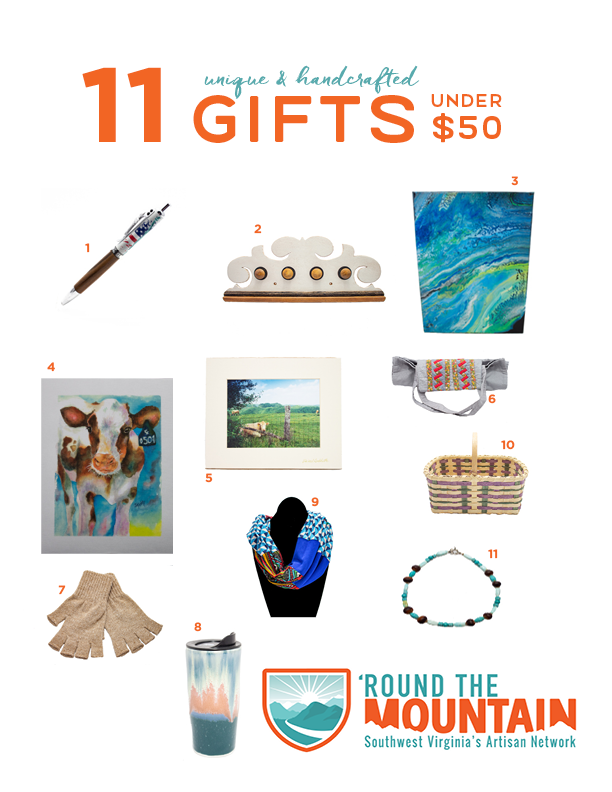 Gift guide to purchase from 'Round the Mountain Artisan Network under $50.