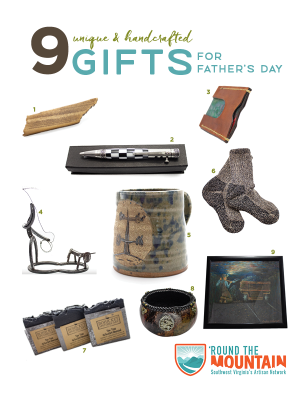 Father's Day gift guide with items for sale from 'Round the Mountain artisans